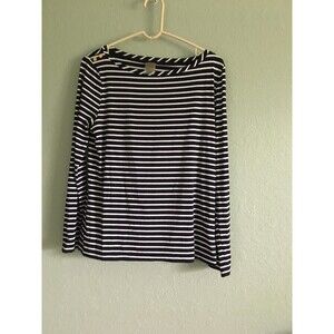 ANNE KLEIN WOMEN'S  BLACK WHITE Striped COTTON BLEND LONG SLEEVE  SIZE L TOP